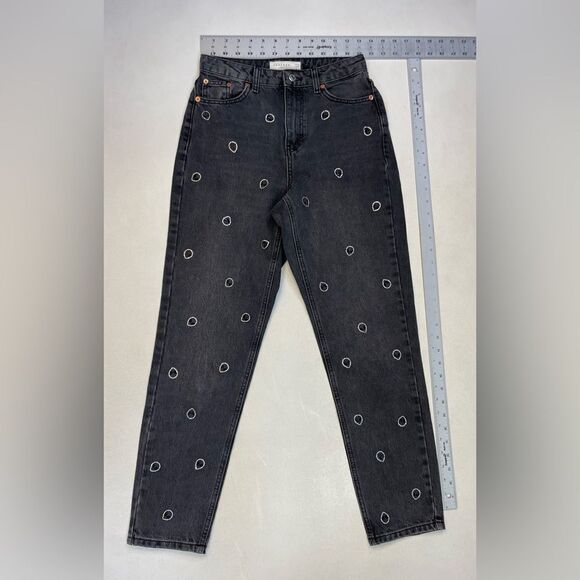 Topshop Alien Rhinestone All Over Logo Mom Denim Jeans Women Size 26 Black - Picture 8 of 10